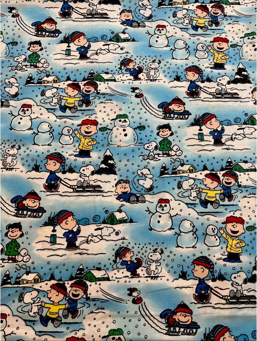 2005 Peanuts Snoopy Charlie Brown Winter Fun Fabric #8230 92” X46”Vintage